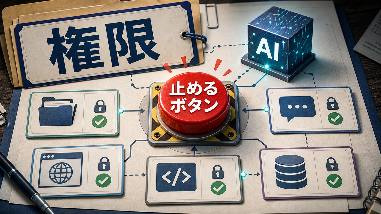 AIに仕事を任せる前に権限と止めるボタンを確認するサムネイル