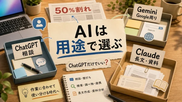 ChatGPT、Gemini、Claudeを用途で選ぶ時代を示すサムネイル