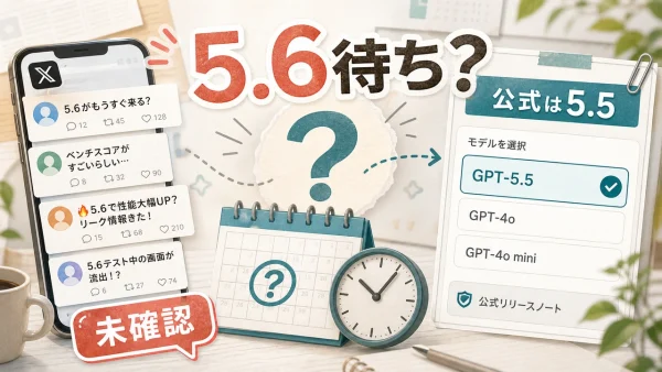 ChatGPT 5.6を待つ声と、公式に確認できるGPT-5.5を分けて見るサムネイル