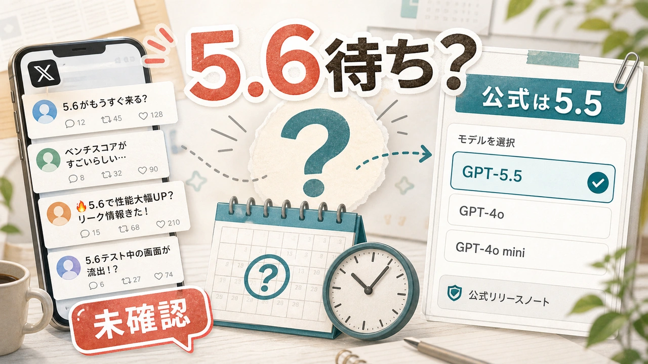 ChatGPT 5.6を待つ声と、公式に確認できるGPT-5.5を分けて見るサムネイル