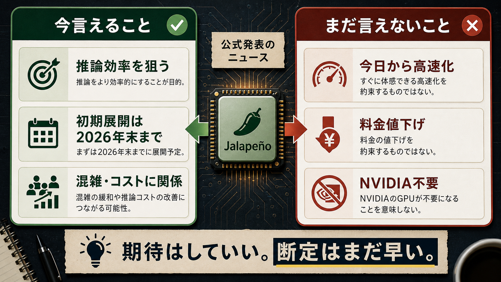 OpenAIのJalapeño発表で今言えることとまだ言えないことを分けた図解