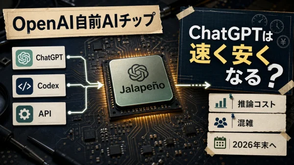 OpenAIの自前AIチップJalapeñoとChatGPTの速さ・コストへの期待を示すサムネイル