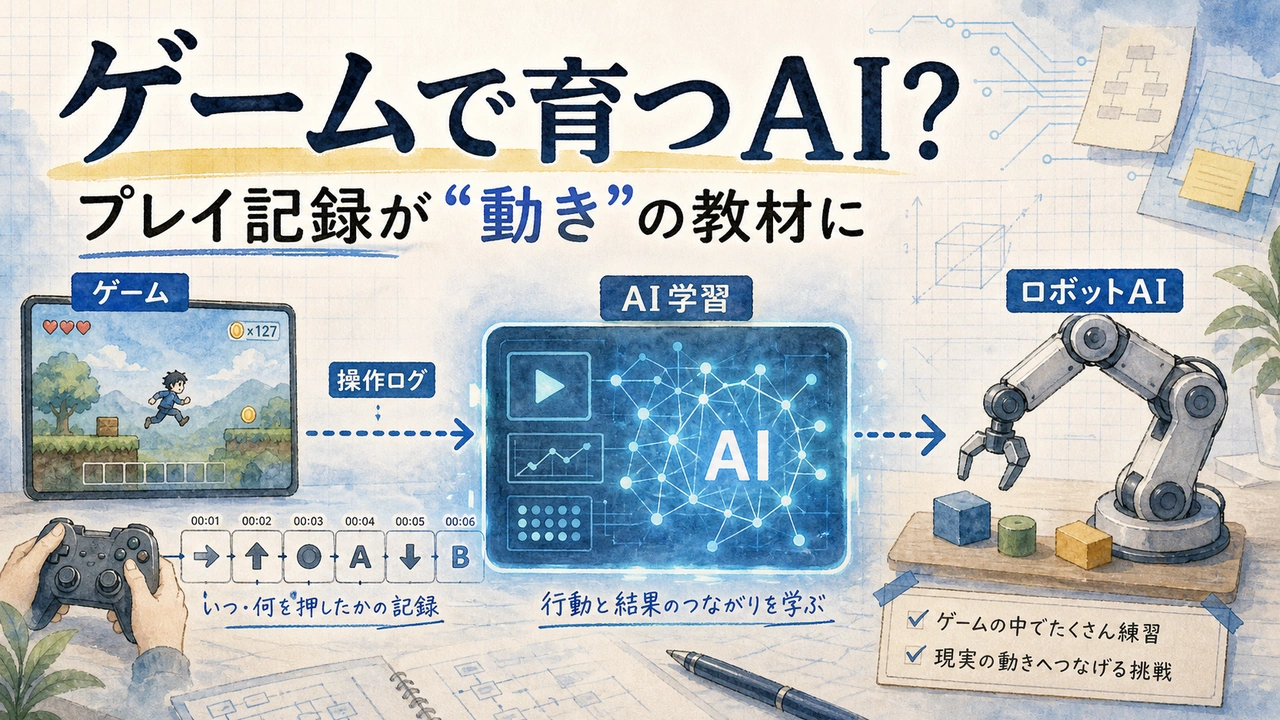 ゲームで育つAI？ロボットが「動き」を覚え始めた理由 の内容を示すサムネイル